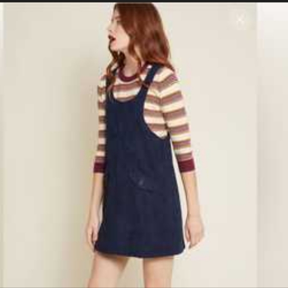 Modcloth Dresses & Skirts - MODCLOTH Sociable‎ Scholar Corduroy Jumper Skirtall Navy Blue Womens Size Large